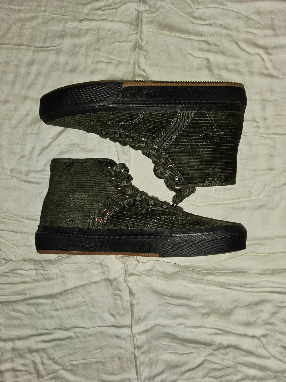 Vans High-Top Corduroy Sneakers in Olive Green with Black Sole